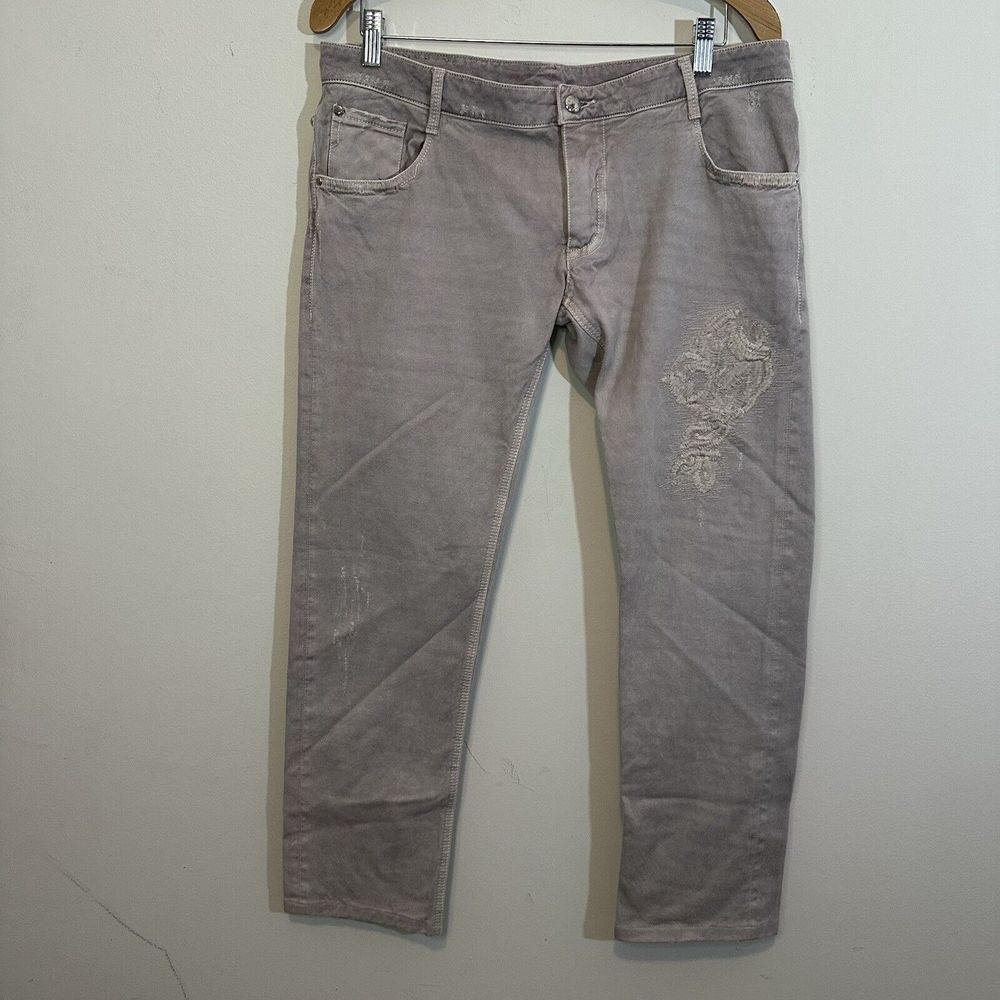 Ermanno Scervino Women's Embroidered Distressed Jeans Tan Size 14 Italy Eu 46